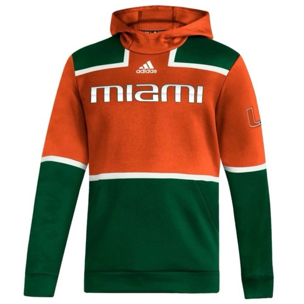University of Miami Hurricanes Adidas Pullover Hoodie Orange/Green Sz S